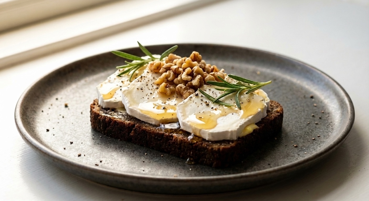 Smørrebrød with Goat Cheese, Honey and Rosemary