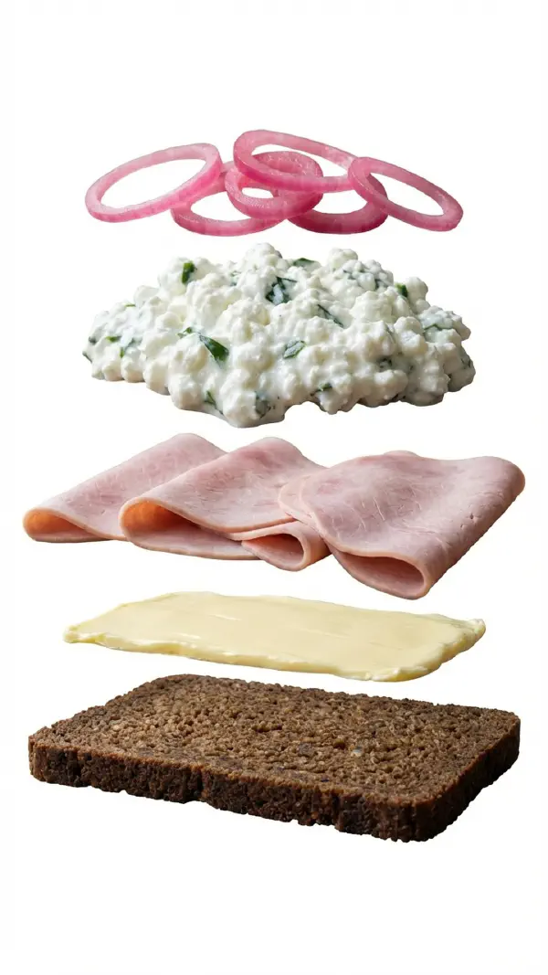 Ham with cottage cheese and wild garlic assembly © kvalifood.com