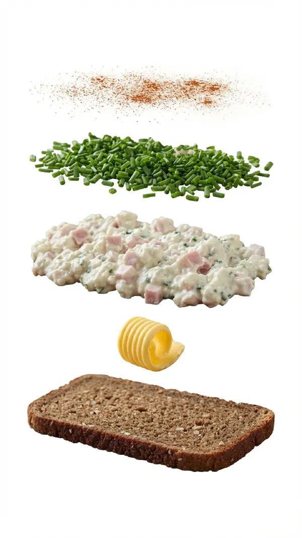 Ham salad with cottage cheese and horseradish assembly © kvalifood.com