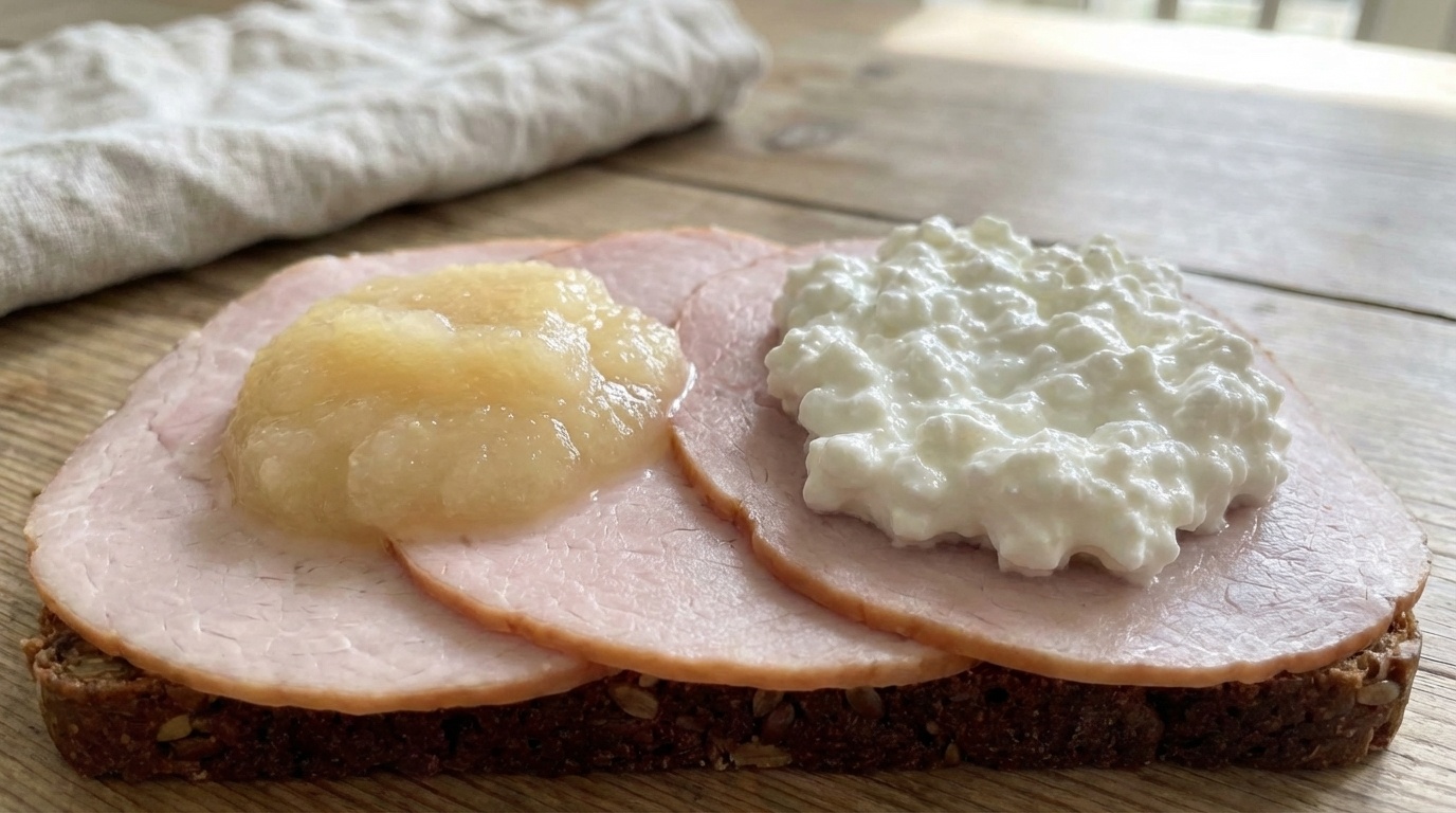 Smørrebrød with Hamburgerryg, Cottage Cheese and Horseradish