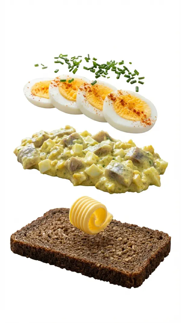 Herring salad with egg and curry assembly © kvalifood.com