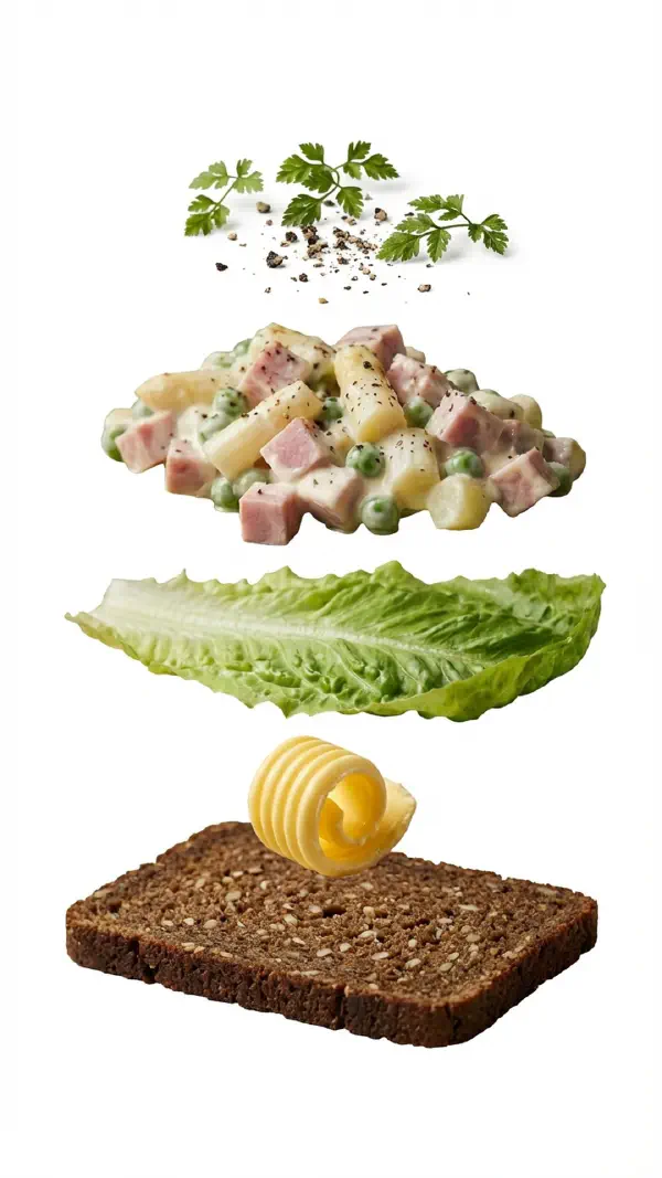Homemade ham salad with asparagus and tarragon assembly © kvalifood.com