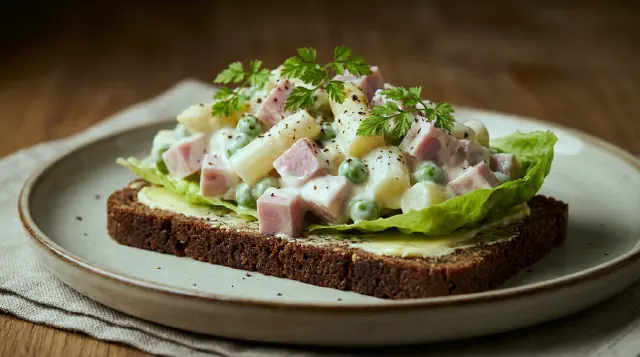 Smørrebrød with Homemade Ham Salad, Asparagus and Tarragon