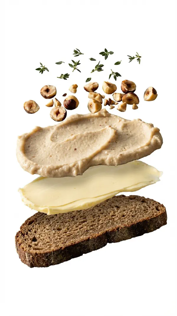 Jerusalem artichoke cream with hazelnuts and thyme assembly © kvalifood.com