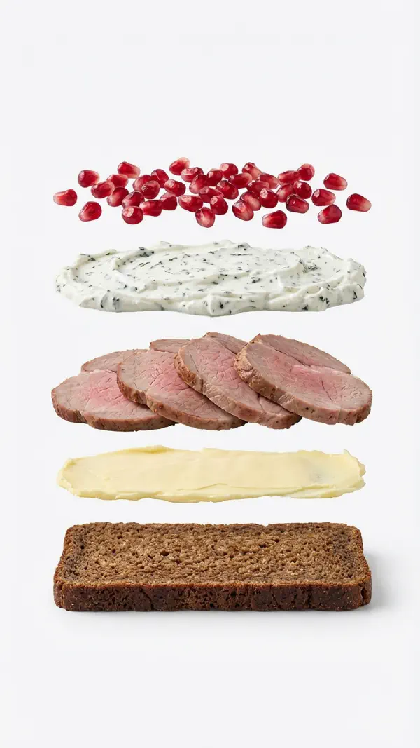 Roast lamb with mint and pomegranate assembly © kvalifood.com