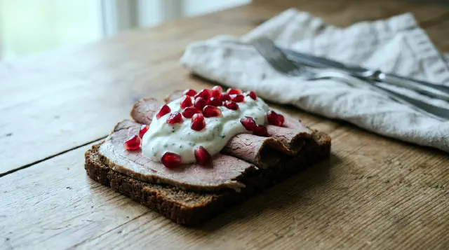 Smørrebrød with Lamb, Mint and Pomegranate