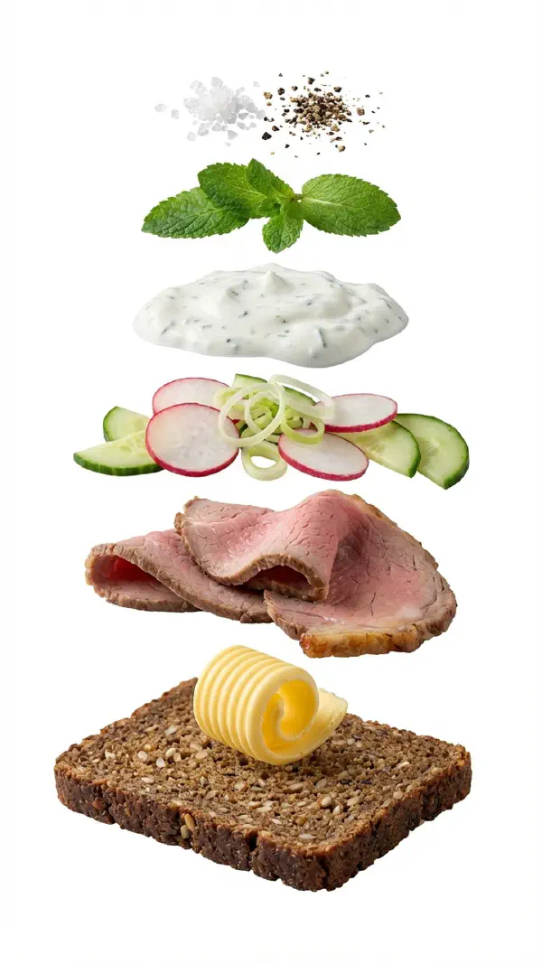 Roast lamb with mint yoghurt and spring vegetables assembly © kvalifood.com