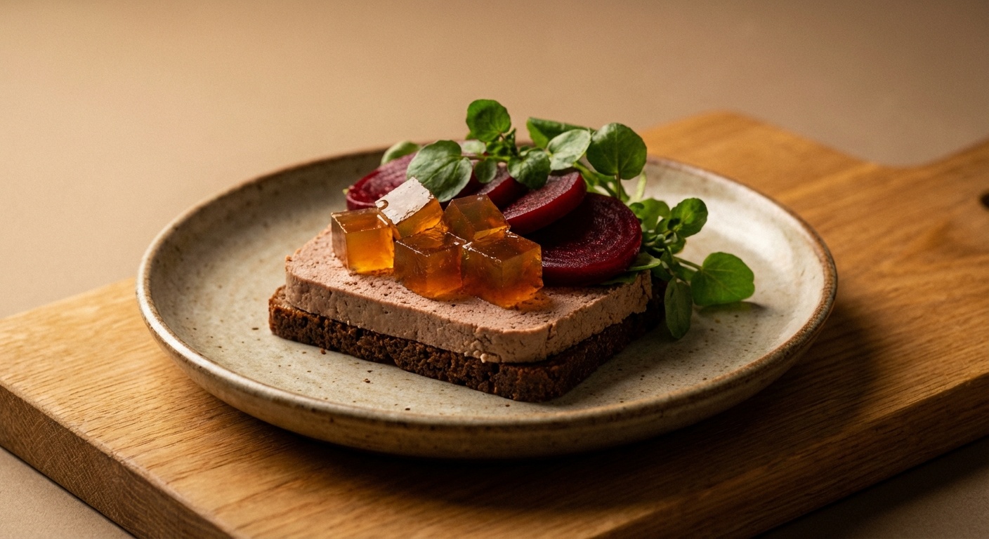Smørrebrød with Liver Pâté, Meat Jelly, Pickled Beetroot and Cress
