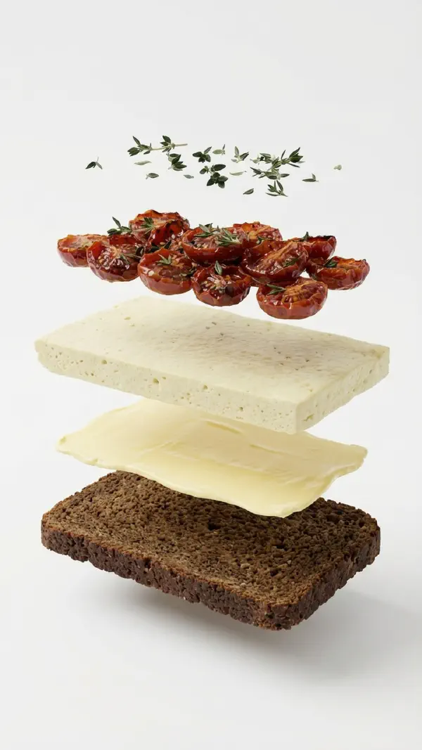 Omelette with roasted tomatoes and thyme assembly © kvalifood.com