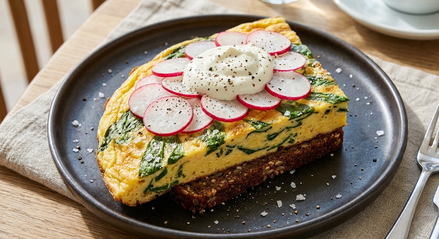 Smørrebrød with Omelette, Wild Garlic and Radishes