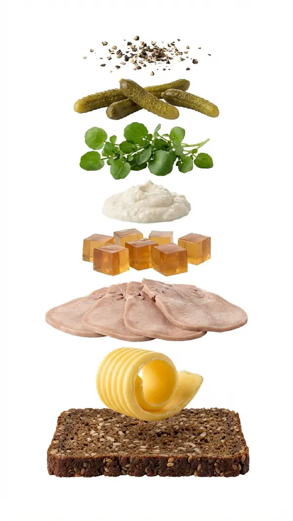 Ox tongue with gravy and horseradish cream assembly © kvalifood.com