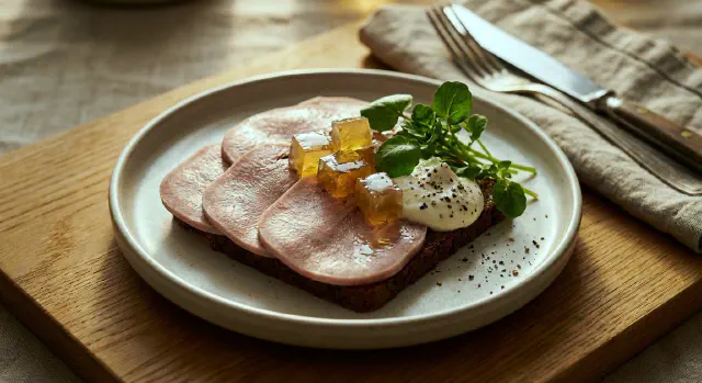 Smørrebrød with Ox Tongue, Gravy and Horseradish Cream