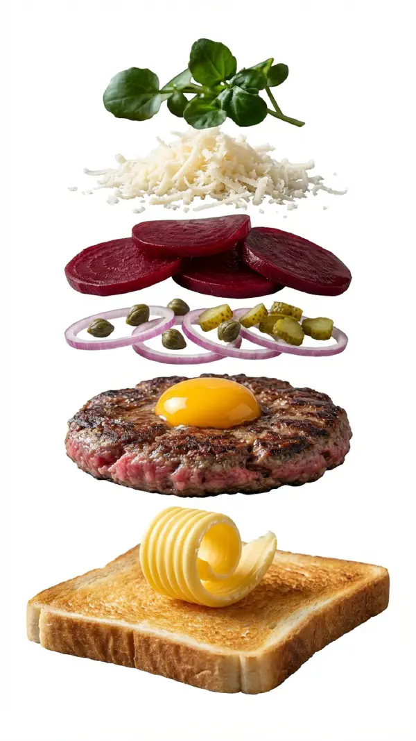 Pariserbøf with raw egg yolk and capers assembly © kvalifood.com