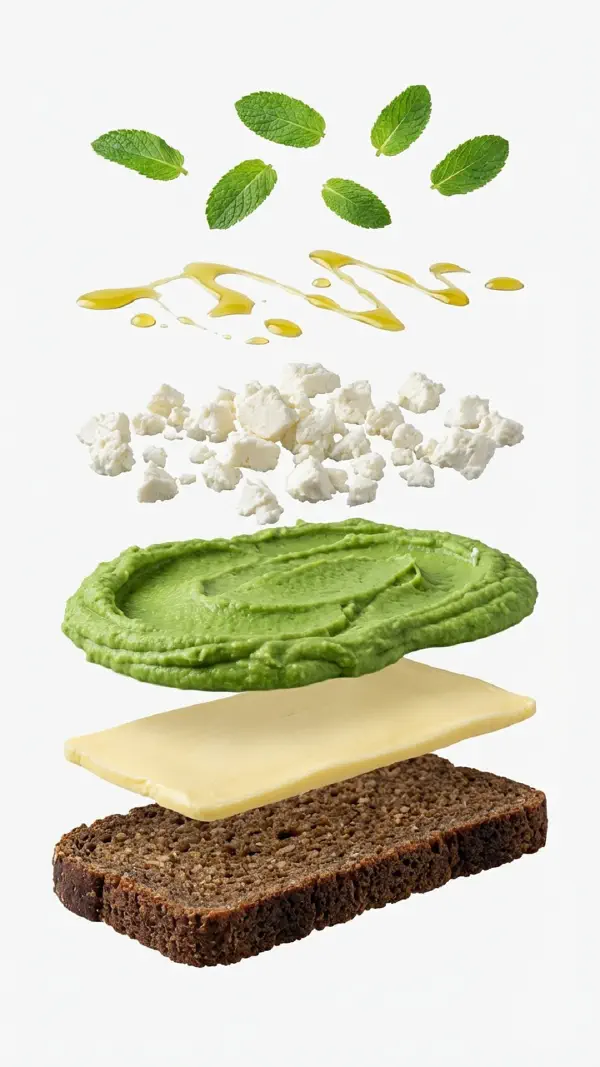 Pea mousse with mint and feta assembly © kvalifood.com