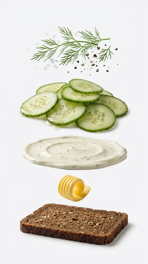 Pickled cucumber salad with dill and crème fraîche assembly © kvalifood.com