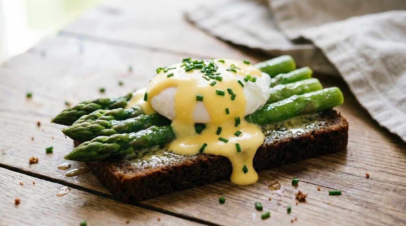 Smørrebrød with Poached Egg, Asparagus and Hollandaise