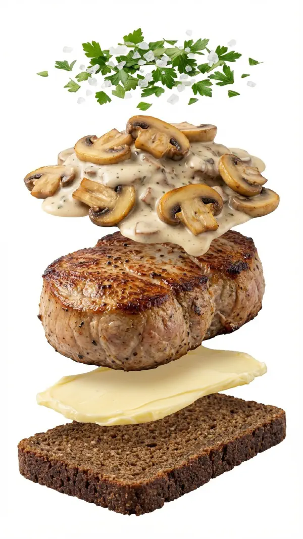 Pork tenderloin steak with mushroom cream assembly © kvalifood.com