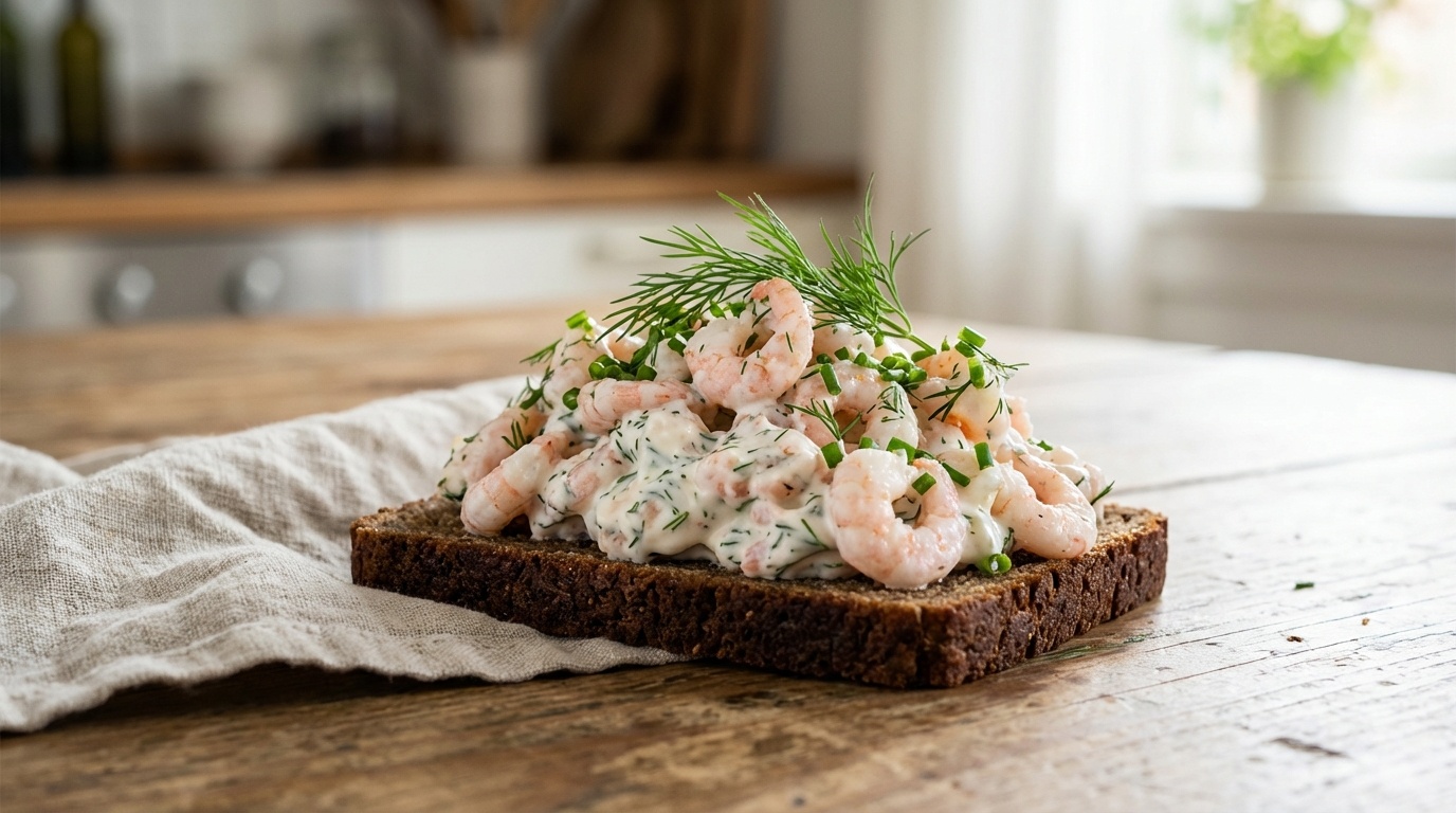 Classic prawn salad with dill and lemon