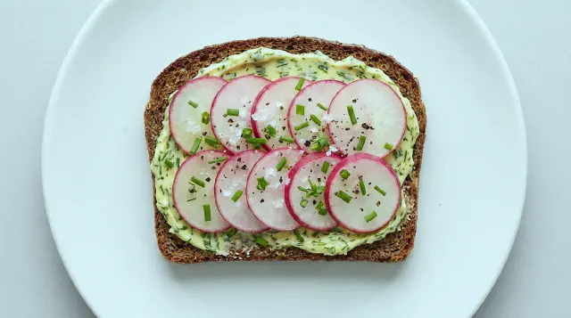 Smørrebrød with Radishes, Herb Butter and Flaky Salt