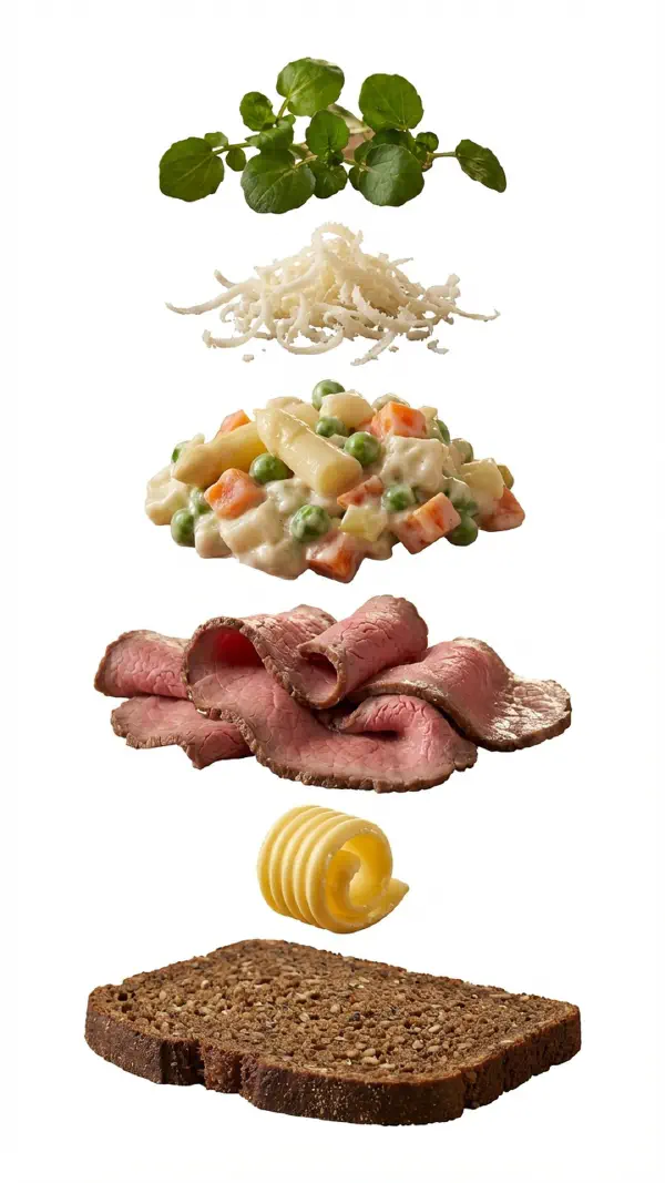 Roastbeef with Italian salad and horseradish assembly © kvalifood.com