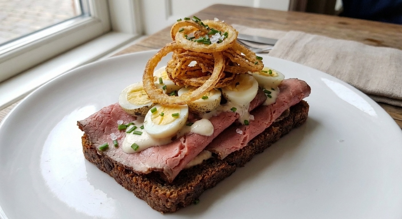 Roastbeef with quail eggs and horseradish emulsion