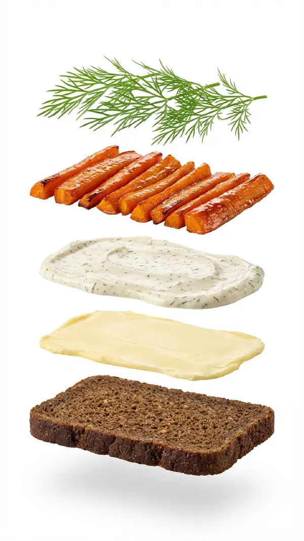 Roasted carrots with dill cream assembly © kvalifood.com
