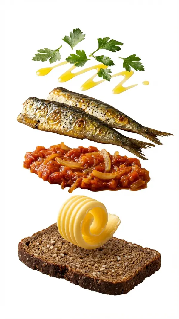 Sardines with tomato-fennel compote and lemon oil assembly © kvalifood.com