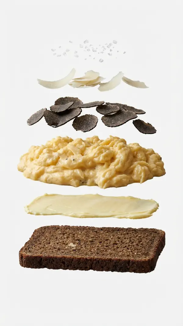 Scrambled eggs with truffle and parmesan assembly © kvalifood.com
