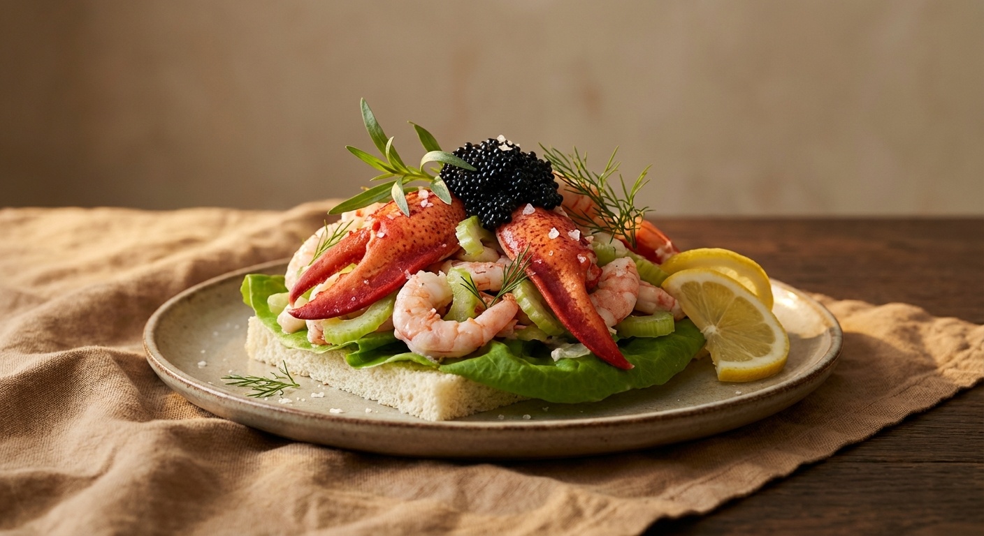 Smørrebrød with Seafood Salad, Lobster, Prawns and Tarragon