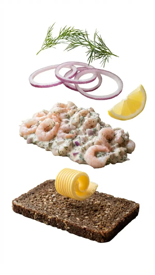 Skagen salad with prawns and dill assembly © kvalifood.com