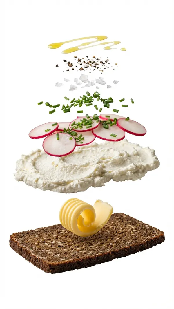 Smoked cheese with radishes and chives assembly © kvalifood.com