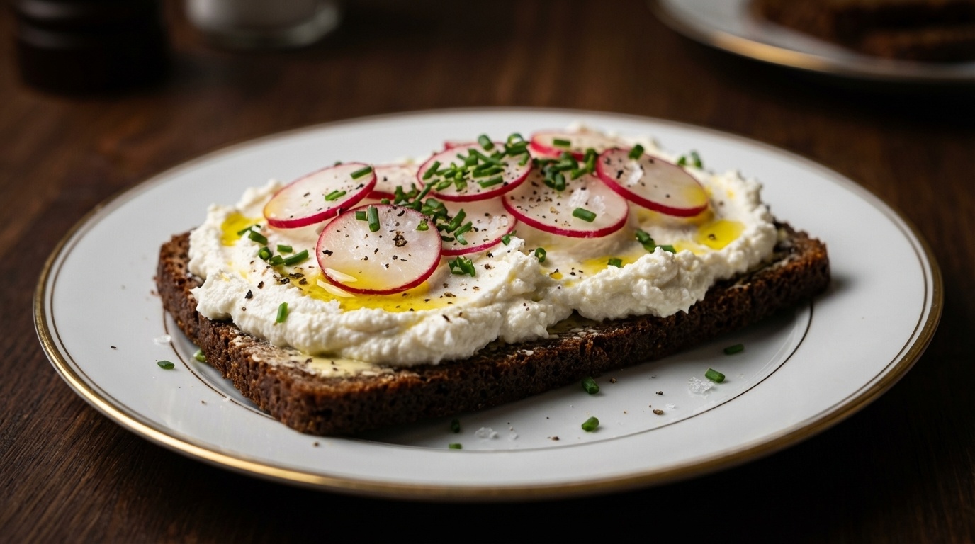 Smørrebrød with Smoked Cheese, Radishes and Chives