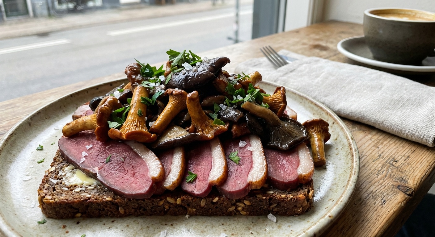Smoked duck breast with mushrooms and parsley