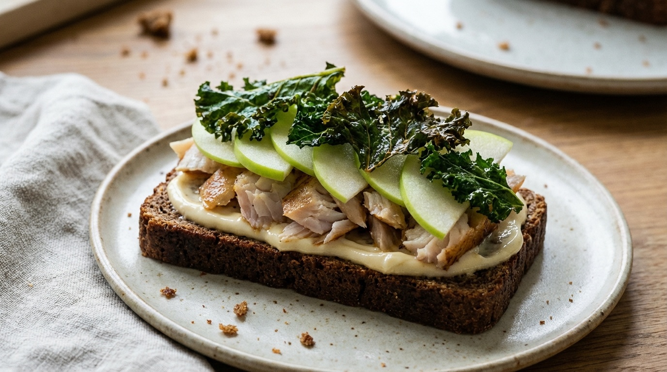 Smoked halibut with kale and honey cream