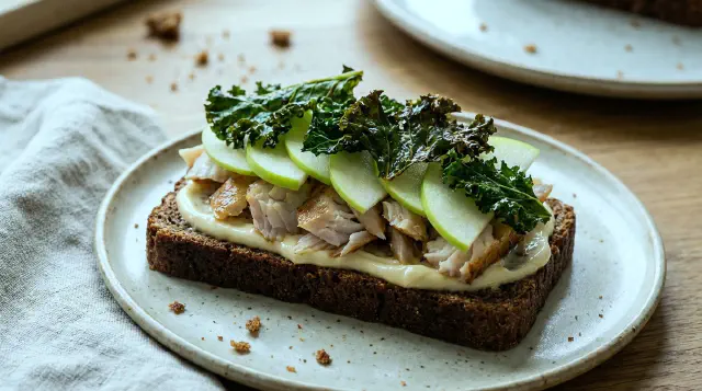 Smoked halibut with kale and honey cream