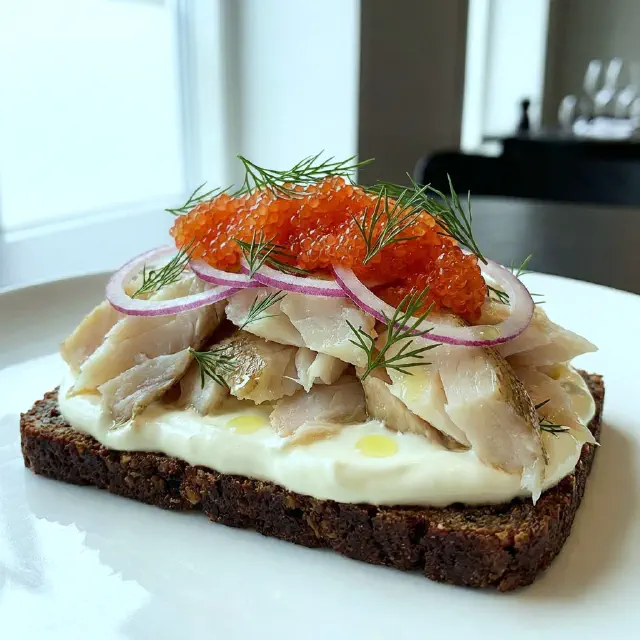 Smoked halibut with lumpfish roe and crème fraîche