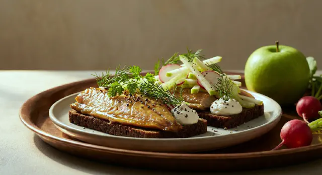 Smørrebrød with Smoked Mackerel, Horseradish Mousse and Apple Salad