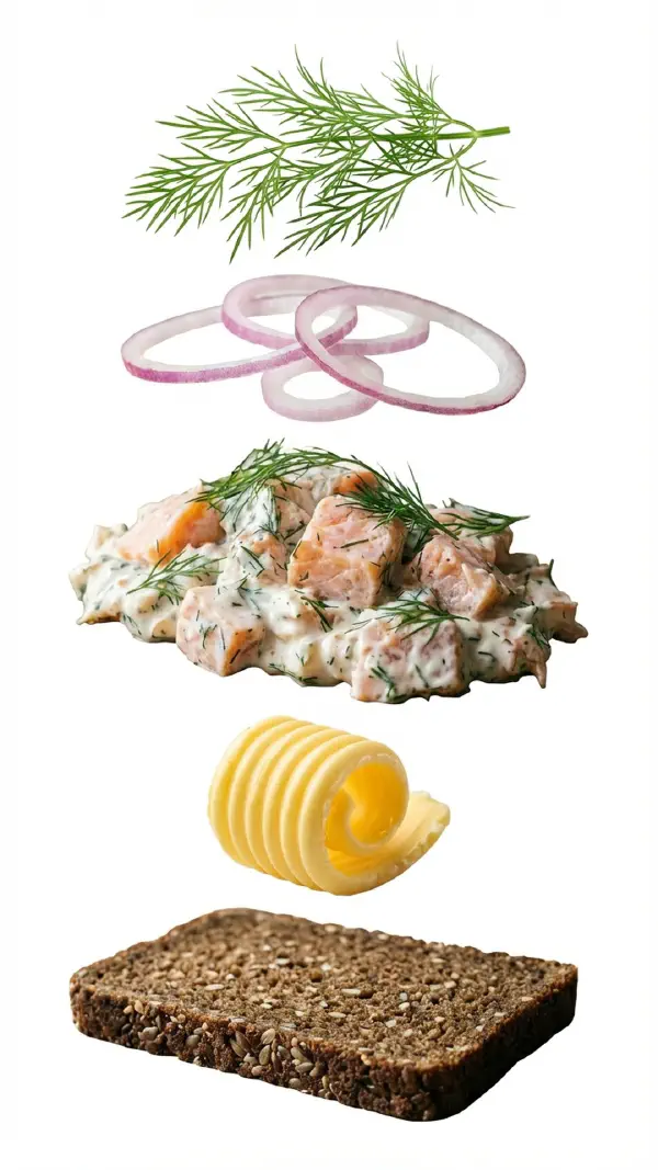 Smoked salmon salad with dill assembly © kvalifood.com