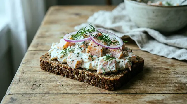 Smørrebrød with Smoked Salmon Salad and Dill