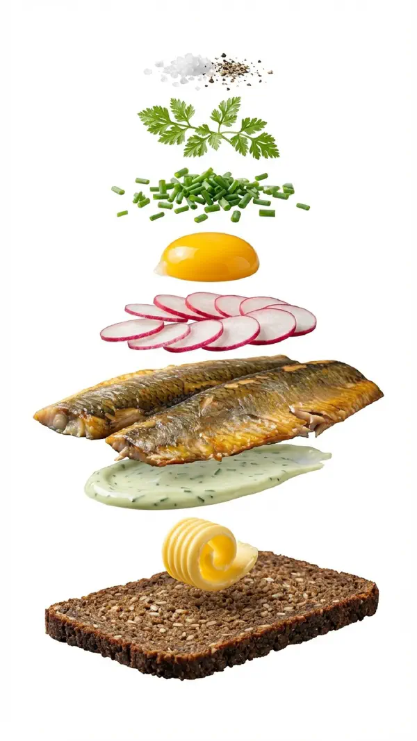 Sol over Gudhjem with smoked herring and raw egg yolk assembly © kvalifood.com