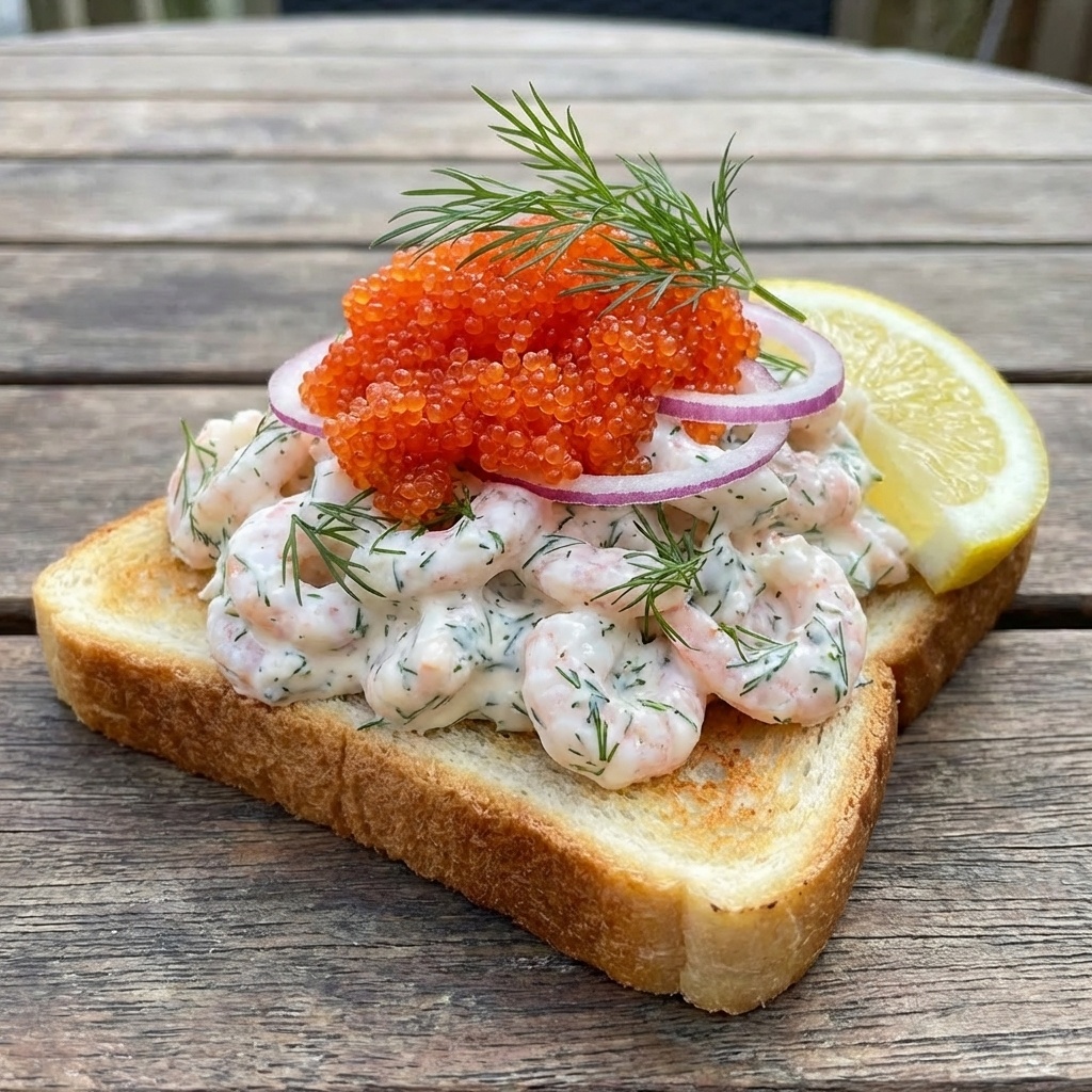 Toast Skagen with Prawns and Lumpfish Roe