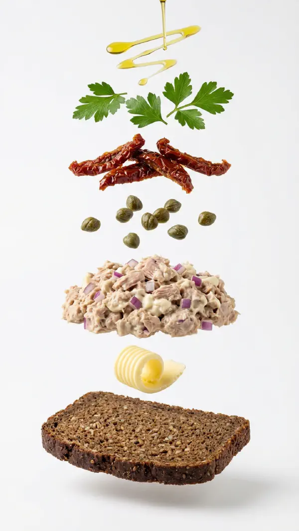 Tuna salad assembly with capers and olive oil © kvalifood.com