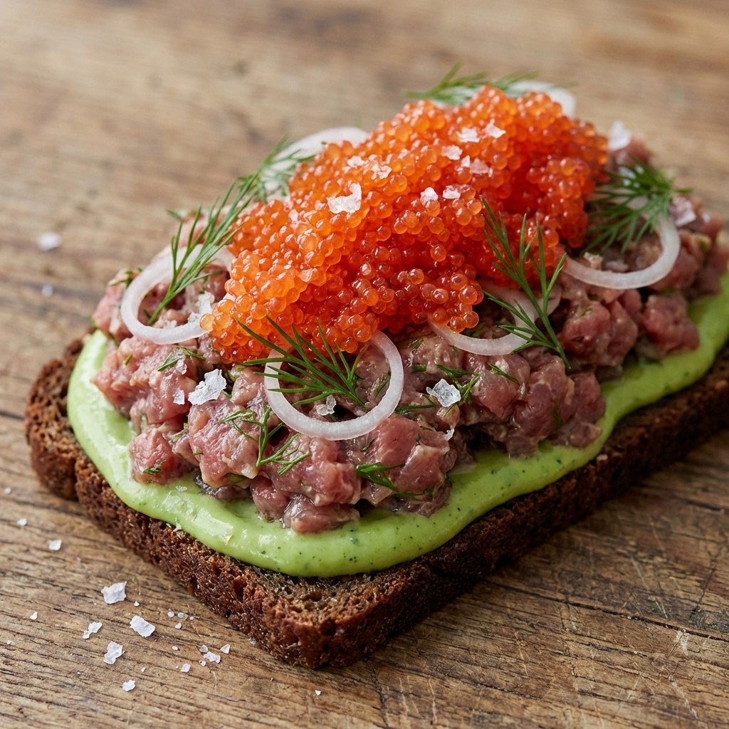 Veal Tartare with Lumpfish Roe and Asparagus Mayo