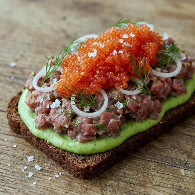 Veal Tartare with Lumpfish Roe and Asparagus Mayo