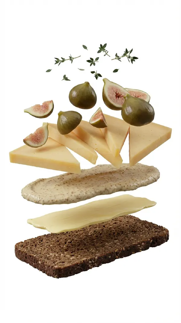 Vesterhavsost assembly with mustard mayo and pickled fruit © kvalifood.com