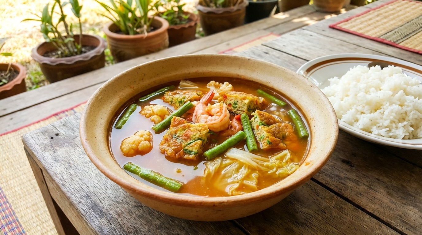 Sour Curry with Thai Omelette (Gaeng Som)