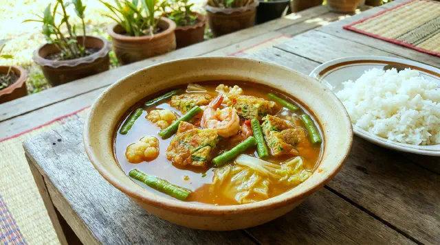 Sour Curry with Thai Omelette (Gaeng Som)