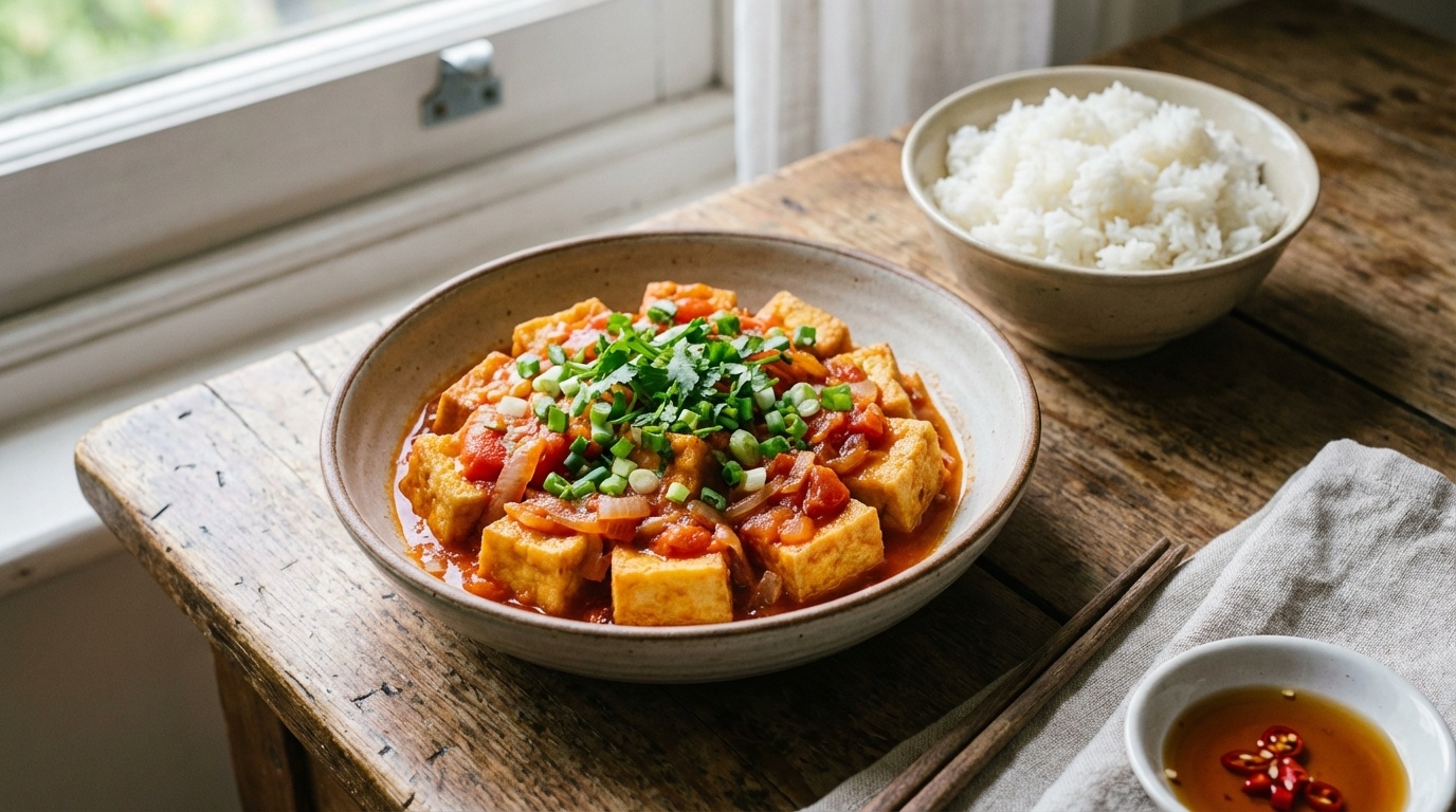 Vietnamese Fried Tofu with Tomato Sauce (Đậu Sốt Cà Chua)