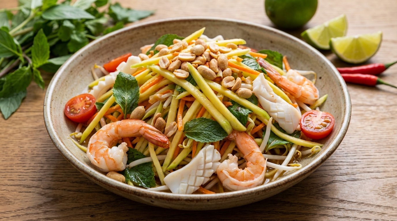 Vietnamese Green Mango Salad with Prawns and Squid