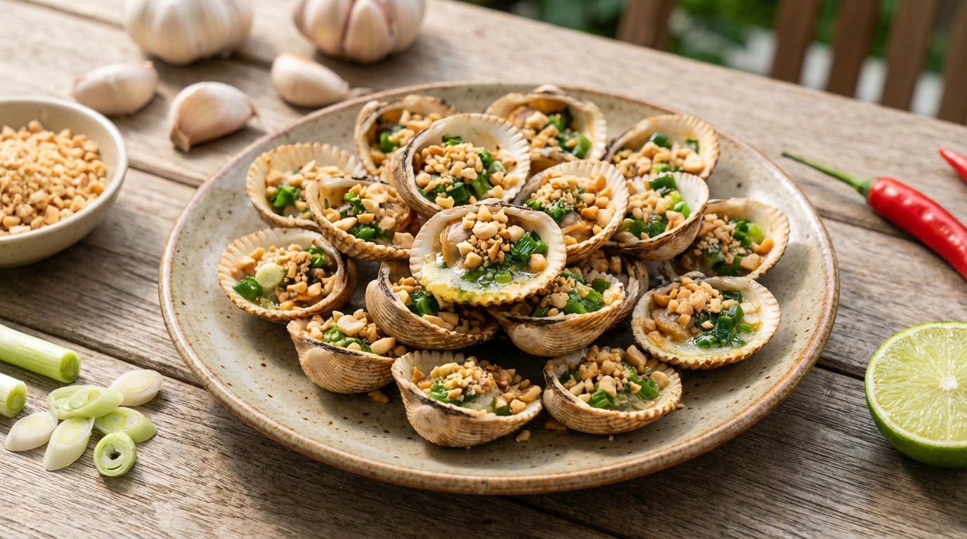 Vietnamese Grilled Clams with Spring Onion and Peanuts
